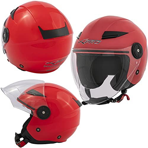 A-Pro Jet Casco Moto City Certificato ECE 22 Visiera Lunga scooter Rosso M