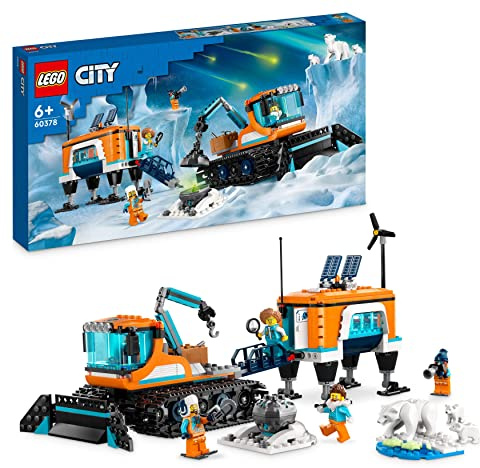LEGO 60378 City Arktis-Schneepflug mit mobilem Labor, BAU-Schneefahrzeug Spielzeug, enthält einen Meteoriten, 4 Minifiguren und 3 Eisbärenfiguren, Kinder ab 6 Jahren