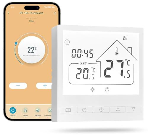 Tuya angeschlossener Thermostat, WiFi-Thermostat für Heizkessel/elektrische Fußbodenheizung, kompatibel mit Amazon Alexa und Google Home, Stimme und Fernbedienung (Wandkessel WiFi 3A)