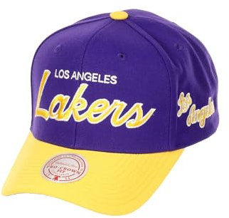 Mitchell & Ness Los Angeles Lakers NBA Team Script 2.0 Viola Giallo Berretto Snapback Curvo Regolabile