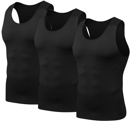 HYCOPROT 3 Pack Débardeur de Compression pour Hommes, T-Shirt sans Manches Respirant, Maillot de Corps à Séchage Rapide (FR/ES, Alpha/Lettres, L, Taille Normale, Taille Normale, Noir+Noir+Noir)