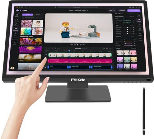 FYHXele Touchscreen Monitor 24 Zoll,100Hz IPS FHD 1920×1080 Touch PC Display mit HDMI & USB & VGA,VESA, Eingebaute Lautsprecher für Laptop/Gaming/Kommerziell Monitor