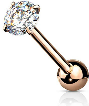 beyoutifulthings tungpiercing rund zirkon 6 mm silver guld roséguld universell piercing kirurgiskt stål barbell-s stånglängd 16 mm, Rostfritt stål