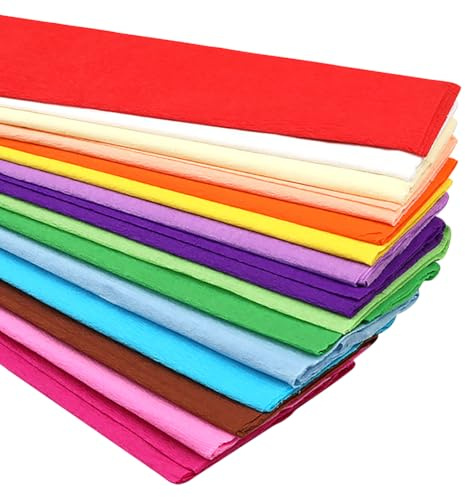 FSSTUD 15 Sheets 100 x 50cm Assorted Color Packing Crepe Paper Flower Artwork Tissue Paper Gift Wrapping Crepe Tissue Paper Solid Color Decorative Crepe Paper for Birthday Festival