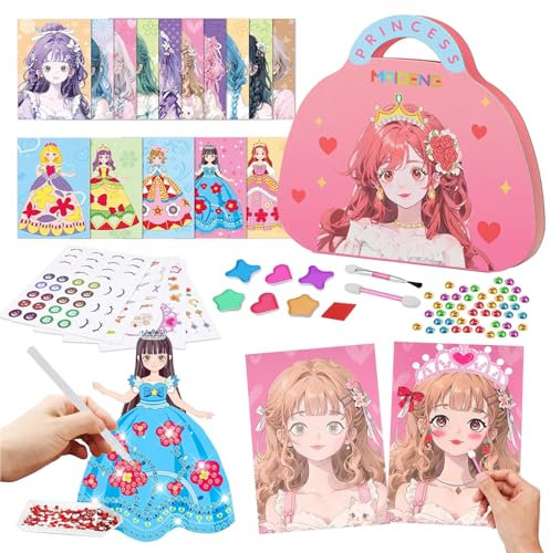 Loisir Creatif Enfant Activites Manuelles pour Enfants Livre de Maquillage pour Princesses Princesse Makeup Stickers Jouet Diamond Painting Enfant Jeux pour Fille de 4 5 6 7 8 9 10 Ans Cadeau