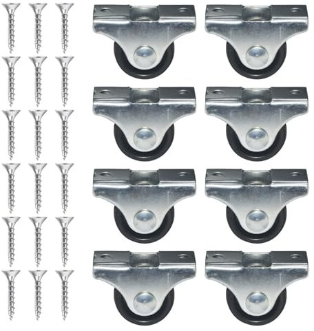 Kit de Ruedas de Goma para Muebles: Incluye 8 Ruedas Fijas de 15mm con Placa de Montaje y 18 Tornillos, Ideal para Camas Nido, Muebles Ligeros y Pesados, No Dejan Marcas, Fácil Instalación (0.5 inch)