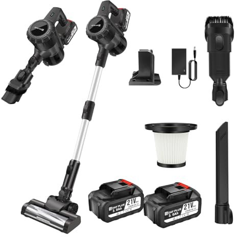 Aspirateur Balai sans Fil 140W avec Batterie 3000mAh - 15KPA/65Min Puissant, 1.2L Grand Réservoir, 2 Vitesses