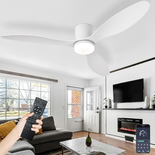 AQLEDY Ventilateur Plafond Silencieux Avec Lumiere, Lustre Ventilateur Design Avec Telecommande, Ventilo Plafond Avec Lampe Intégrée DC Réversible 6 Vitesses Pour Salon Chambre-White||42in