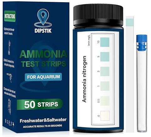 Bandelettes de Test d'Ammoniac pour Aquarium, Kit d'Analyse d'Eau pour Aquarium d'Eau Douce et Eau de Mer (50)