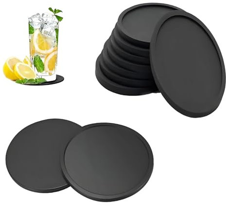 DAJING 8 Pcs Black Silicone Coasters for Drinks - Non-Slip, Durable, and Versatile Coaster Set for Coffee, Beer, Wine, and More