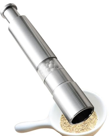 Molinillo de pimienta con pulgar, pimentero de viaje, molinillo de comino con diseño de botón, molinillo de sal portátil para el hogar, camping, al aire libre, 1.06 x 6.02 pulgadas, plateado