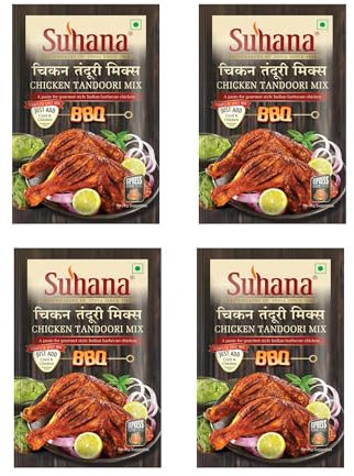 Suhana Spices Mix Powder (Ready To Eat) - Curry Masala Recipe Mixes Casserole Seasoning Herbs - Simplifies & Speeds Up Cooking Process (Pack of 4, Chicken Tandoori Mix Paste 80g (RTE))