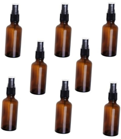 Healvian 8pcs Brown Glass Spray Bottles Refillable for Essential Oils and Liquids Compact Lightweight Mist Sprayer for Kitchen Bathroom Beauty Salon Use