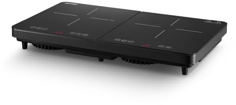 TZS First Austria - Induktionskochplatte doppelt - 3500W - 2er Glaskeramik-Herdplatte - 10 Leistungsstufen, Timer, Kindersicherung, LED-Display, Touch-Bedienung, Überhitzungsschutz - Camping, mobil