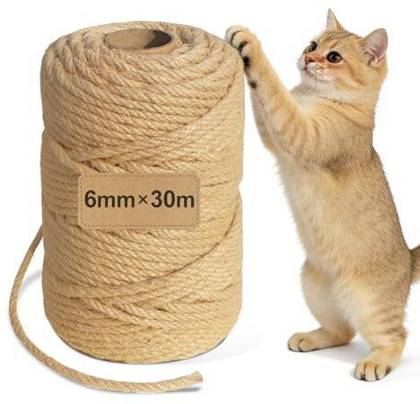 Sisalrep för klösträd, 6 mm x 30 m sisalrep, för klösträd, gör-det-själv-hantverk, heminredning (30 m)