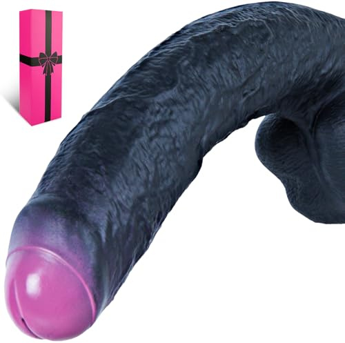 Dildo realistico extra large nero da 26 cm, design non circonciso, texture simile alla pelle; diametro 4,9 cm, plug anale in silicone a doppia densità per punto G con ventosa, giocattolo per coppie