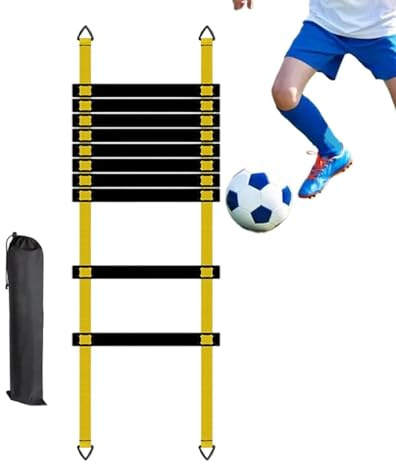 Träningsstege för fotarbete och koordination | Bärbar sportutrustning inklusive en bärbar förvaringsväska | Fotarbete Koordinationsstege, för fotboll, fotboll, ban- och fälthockey, Te