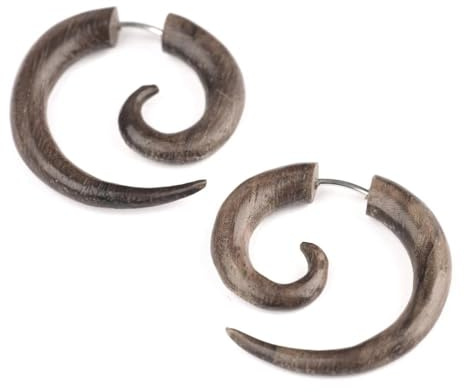 81stgeneration Orecchini a Spirale in Legno | Finti Orecchini Tribali in Legno per Donna | Barelle Finte per Uomo | Orecchini a Cerchio Falsi | Gioielli Surfer Emo | Orecchini Boho Fatti a Mano