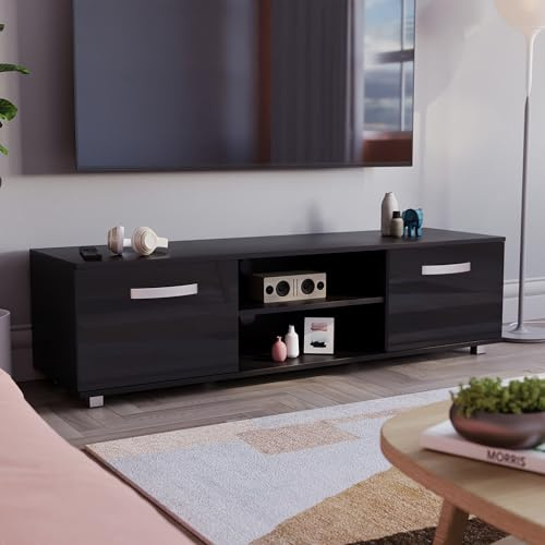 Vida Designs Cosmo TV Unit 2 Door Modern Gloss Matte MDF Living Room Cabinet Media Stand Furntiure Black 140cm