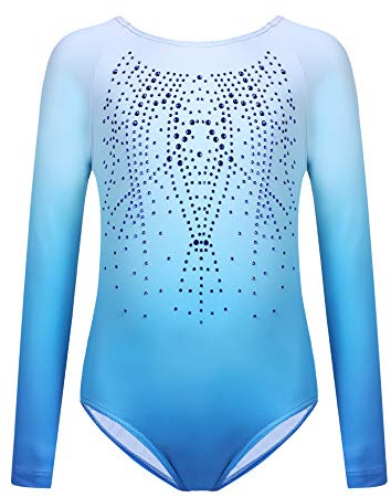 trudge Kid Girls Gymnastics Leotards Long Sleeve Gradient Color Sparkle Ballet Dance Gymnastics Athletic Leotard One Piece Outfit for Little Girl 7-8 Years