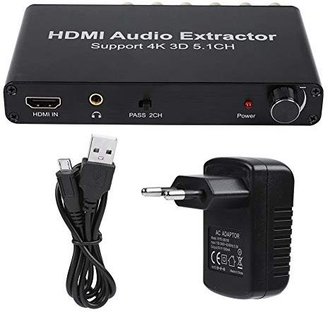 Decodificador de audio Canal, 4K 3D HDMI 5.1 Channel HDMI Audio Extractor Converter 100-240V, compatible con ajuste de sincronización de volumen 6CH (5.1CH)(estándar europeo)