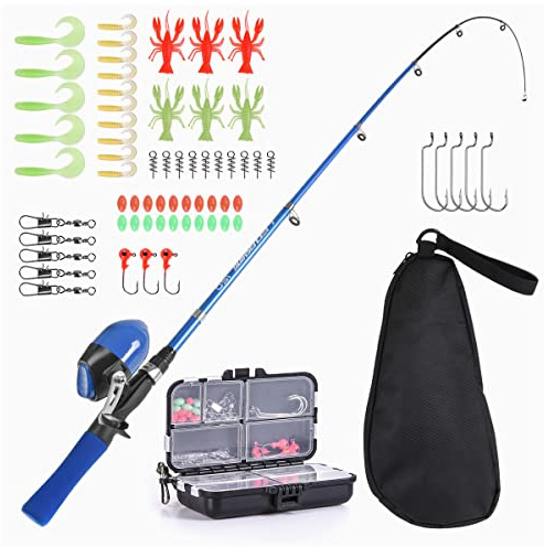 LEOFISHING Kids Fishing Pole 150cm/4.92ft Portable Telescopic Fishing Rod and Reel Combos Kit Spincast Youth Fishing Pole Fishing Gear for Kids Boys Girls Grenn Blue (Blue)