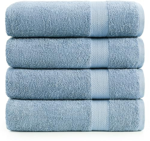 LANE LINEN 100% Ring Spun Cotton 4 Pack Bath Towels (28x54) - Home Essentials Bathroom Towels Set - Quick Dry, Super Soft & Absorbent Bath Towels - Machine Wash in Cold Water - Cerulean Blue