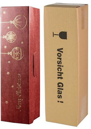 10x Wein-Versand-Set/ 1er Flaschen Geschenkkarton Weihnachten Rot/Gold + zertifizierter Versandkarton