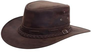 Jfasto Leather Rustic Leather Hat Cowboy, Cowgirl Hat Western Hat for Men & Women - L - Brown
