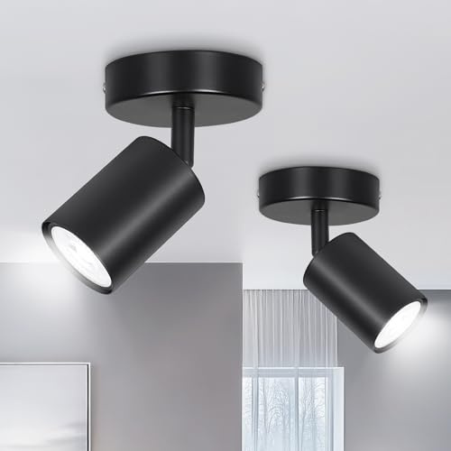 Ketom 2 x Spotlight Ceiling Light 1 Way, GU10 LED Modern Spotlight | Single Adjustable Ceiling Spotlights Round, Indoor Spot Light Wall Light Black, Kitchen Lights Ceiling, Bulb Not Included