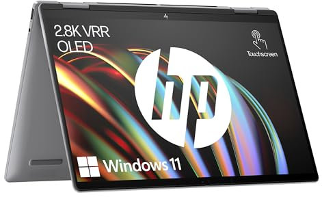 HP Envy x360 2-in-1 Laptop, 14 Zoll 2.8K OLED Touch Display, Intel Core Ultra 7 155U, 16GB LPDDR5-SDRAM, 1 TB SSD, QWERTZ Tastatur, Windows 11 Home, Silber