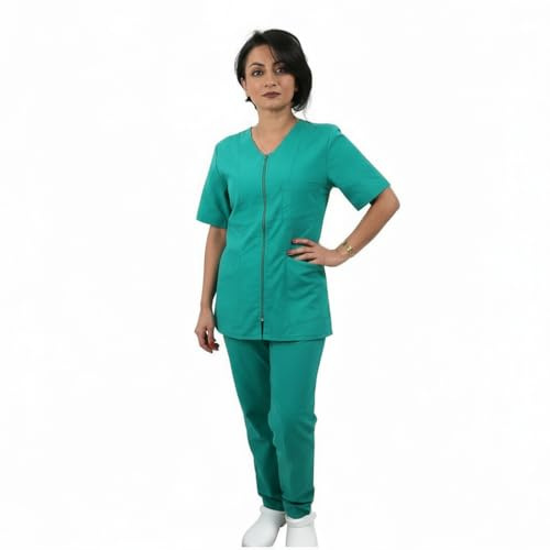 Divise Complete da lavoro Donna Sanitaria con Zip Casacca Pantalone (IT, Testo, S, Regular, Regular, VERDE)