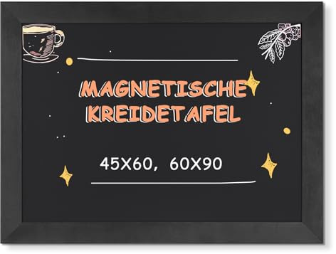 DOLLAR BOSS Tableau noir magnétique 60 x 45 cm avec cadre en bois de pin massif - Tableau mural à suspendre - Pour cuisine, bar, café et bureau - Noir