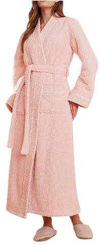Flodxo Fluffy Dressing Gown Women Plus Size Long Terry Towelling Bathrobe Winter Plush Fleece Housecoats Night Wear Ladies Luxury Warm Nightgowns Loungewear Soft Fuzzy Bath Robe Pink 3XL