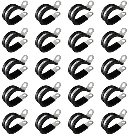 Clip P Rivestite in Gomma 20 pcs Fascette Stringitubo con Inserto di Gomma Morsetto per Cavi, Clip a P in Acciaio Inox, Fascette per Tubi (25 mm)