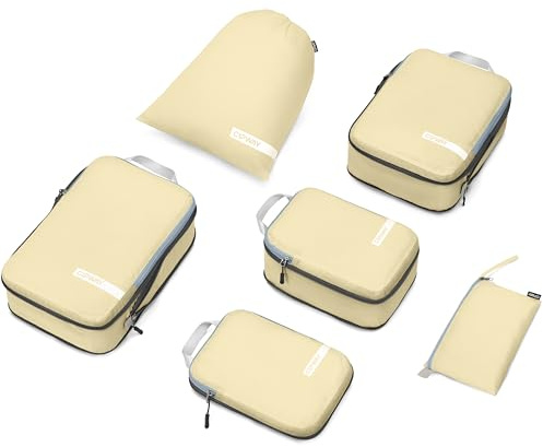 Cipway Juego de cubos de embalaje de compresión, organizadores de equipaje de viaje expandibles ultraligeros para equipaje de mano (beige, 6 piezas)