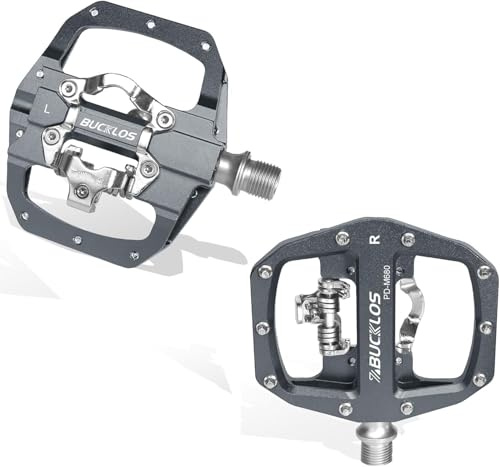 AEYINO SPD Pédales à clic pour VTT SPD Flat Combo Pédales Double Face – pour vélo de Route, VTT, pédales à cliquer avec roulements scellés, compatibles avec Shimano SPD Cleats (Gris)