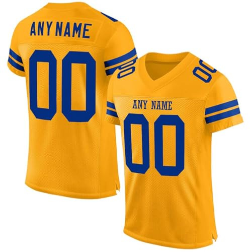 American Football Custom Jersey for Men Women Youth Personalised Team Name Number Personalized Sports T Shirt Quick Dry Breathable Yellow