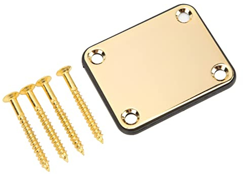 POENVFPO Piastra per Manico in Metallo per Chitarra Elettrica, Montaggio Posteriore Quadrato 4 Fori con Viti, Parti di Basso per la Maggior Parte delle Chitarre (GOLD)