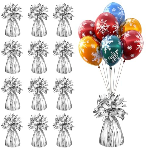 BSTDAYEVER Ballongvikter för heliumballongballongballonger, vikttyngd | 12 st ballongvikter för heliumballong, viktande golv, silverfolie, ballong, hänge för bröllop, födelsedag, fest, dekoration
