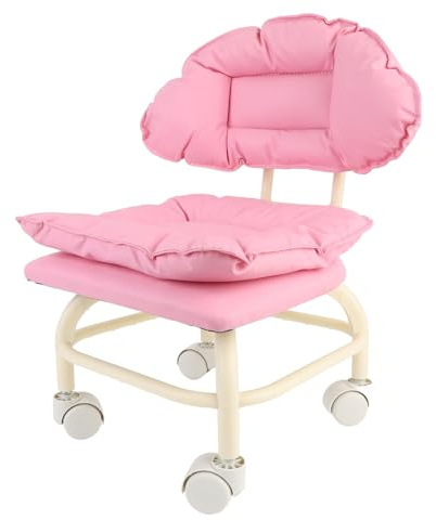 Hamwesh Taburete Rodante con Respaldo, Taburete Mecánico bajo Ergonómico Giratorio de 360°, Silla de Piso con Ruedas de bajo Ruido para Garaje, Oficina, Hogar, Asiento de Cuero PU Acolchado Suave,