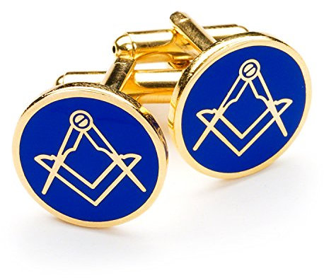 The Masonic Collection Quadratische und Kompass-Manschettenknöpfe für Herren, Blau und Gold, Lieferung in Manschettenknopf-Box/Samtbeutel, hochwertiges Geschenk für Männer, Gold