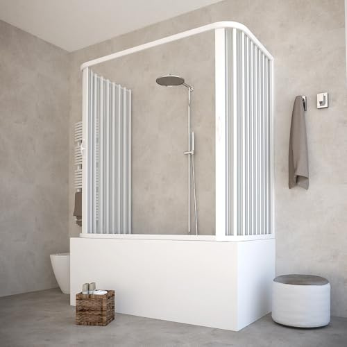 HD CASA Box Sopravasca a Soffietto Modello Julia, 3 Ante con Pannelli Semitrasparenti, Profili Bianchi, Cabina Doccia Salvaspazio in PVC Made in Italy arredo bagno, 70x140x70 cm