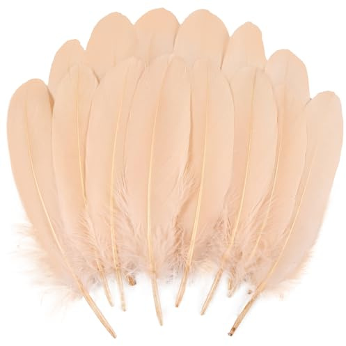 THARAHT 120pcs Champagne Goose Feathers Natural Bulk 6-8 inch 15-20cm for Crafts DIY Cosplay Wedding Party Halloween Decoration Goose Nagoire Feathers