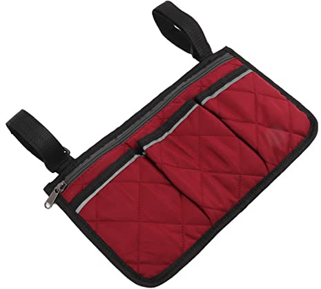 Bolsa lateral para silla de ruedas, accesorios para reposabrazos de silla de ruedas, poliéster impermeable con múltiples bolsillos bolsillo lateral para silla de ruedas para móvil (rojo)