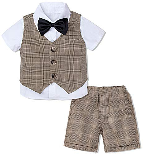 mintgreen Ensemble Bebe Garçon, Vetement de Baptême Costume Mariage Chemise + Gilet + Short, 1-6 Ans