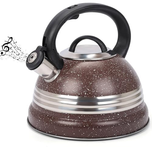 Belle Vous Bollitore Acqua con Fischio - Teiera con Fischietto 3 L - per Fornello a Induzione Gas e Piastra Elettrica - Bollitore Acciaio Inox per Tè e Caffè - Marrone