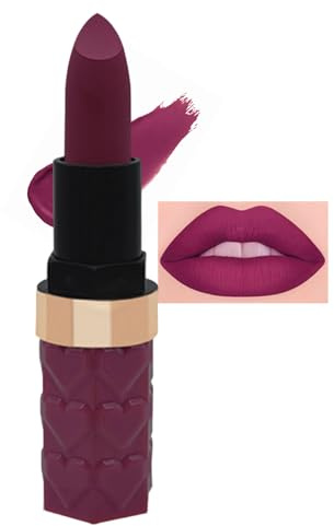 Plum Purple Lip Stick, Fuchsia Lipstick for Women Long Lasting, Silky Smooth Waterproof Moisturizing Smooth Non-Sticky Full-Coverage Lipsticks, Gift for Girls & Ladies