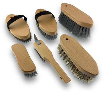 KIBROS LOTEQUIT6 Kit completo per la cura del cavallo | Set di 6 spazzole da equitazione premium per cavalli e pony | Pulizia del corpo, della testa e degli zoccoli | Prodotto in Francia | KIBROS