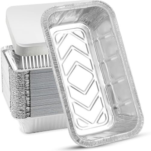 Aluminium Foil Trays with Lids 50pcs, 6A Size Disposable Foil Containers with Extra Strong Lids, Sturdy Reusable Foil Dishes with Lid Takeaway Containers for Food Storage, Baking, Lunch, and Party